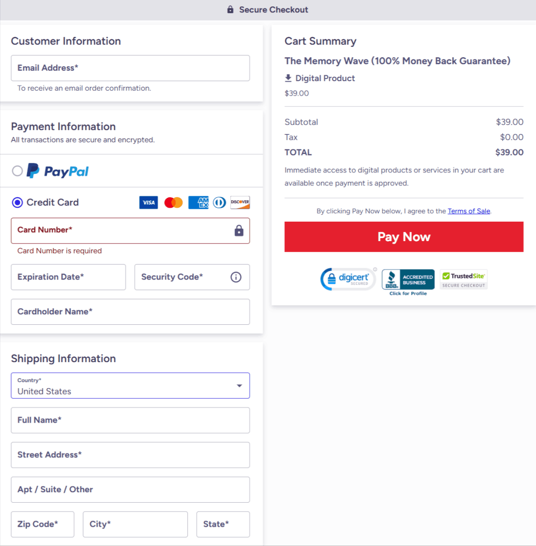 the memory wave checkout page